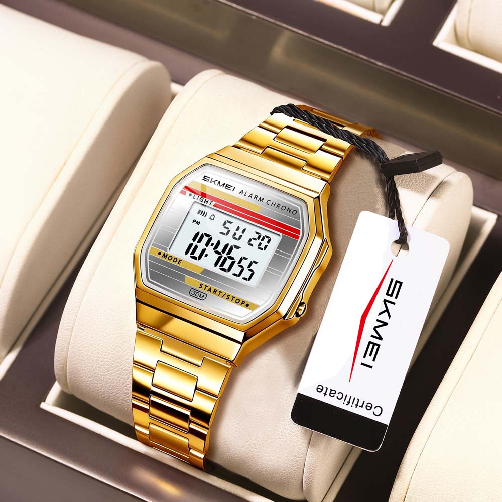 Skmei Digital Watch Reloj Hombre For Casual Sport 1123 3Bar Waterproof Fashion Men Stainless Steel Strap LED Display Watches