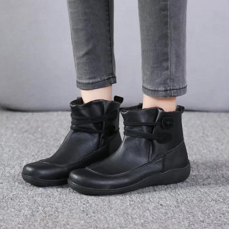 Women Boots Autumn/winter New Flat Bottomed British Style Short Boots Soft Sole Comfort Non Slip Plus Size 43 Cotton Boots