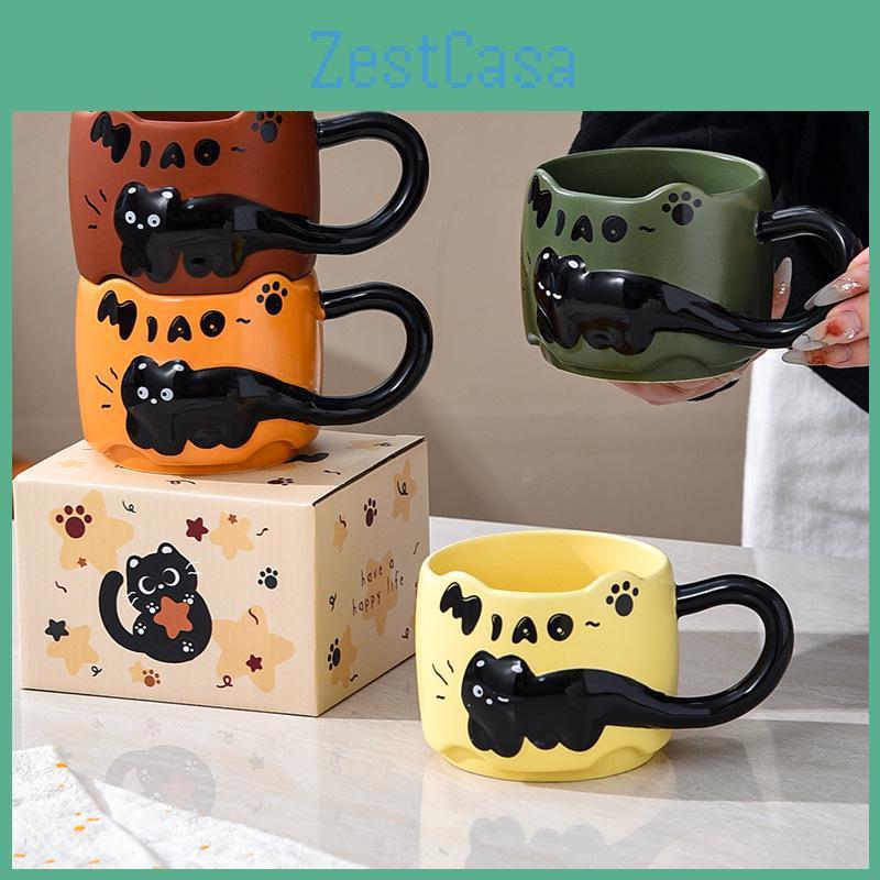 Рельефная Черная Кошка Креативная Котёнок Штабелируемая Керамическая Кружка Для Кофе Воды Или Молока