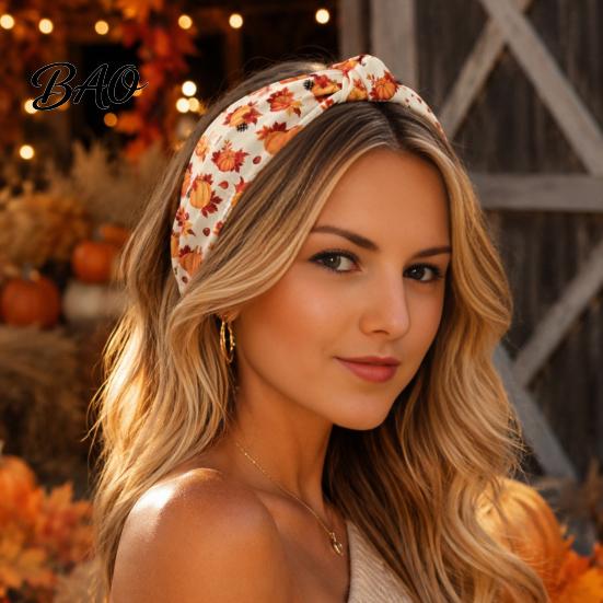 Comfortable Elastic Headband for Daily Wear Fall Knotted Women, Pumpkin Maple Leaf Headband, Fashionable Wide Broken Hair Brim Accessory Thanksgiving