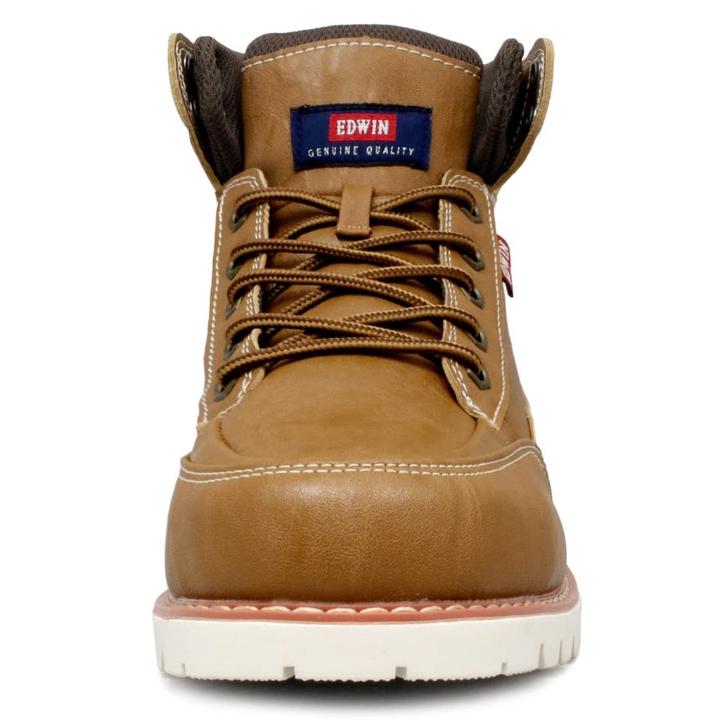 EDWIN Waterproof Casual Sneaker PU Wide Premium Size Men's High-Top Boots, Lightweight, Boots, Leather, Fit, Material, Stylish, Lace-Up Boots, Camel,