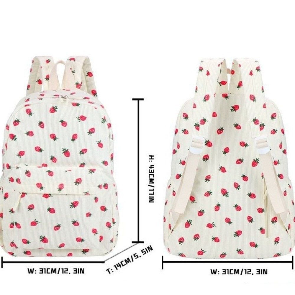 Lightweight Students School Bag Strawberry Students Daypack Storage Bag Corduroy Backpack Travel