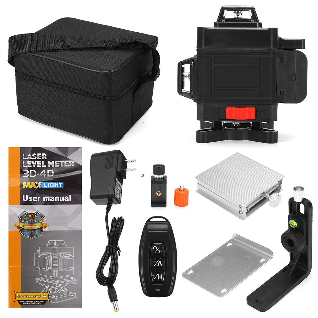 Лазерный уровень 16/12 линий Лазерный самовыравнивающийся Зеленый Мощный луч 4D 360 Горизонтальный&Вертикальный измерительный инструмент Лазерные уровни с зеленым лучом AC 110-240В