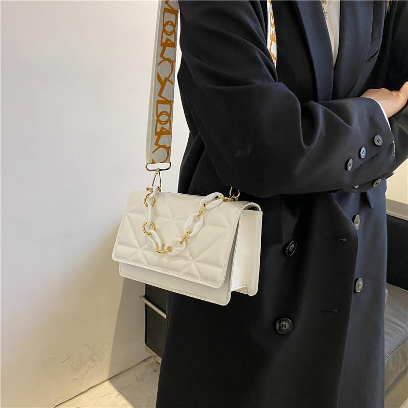 Однотонная сумка через плечо с широким ремнем на плечо, женская дорожная акриловая сумка-мессенджер с цепочкой, клетчатые сумки из искусственной кожи через плечо