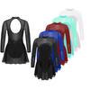 Kids Girls Figure Skating Dance Dress Long Sleeve Shiny Rhinestone Mesh Ballet Gymnastics Leotard Dresses Competition Dancewear