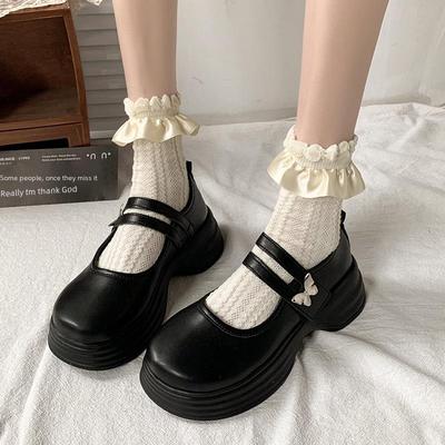 Женские кожаные туфли Мэри Джейн с липучкой-бабочкой - осень 2023 г. Европейский и американский стиль на толстой подошве