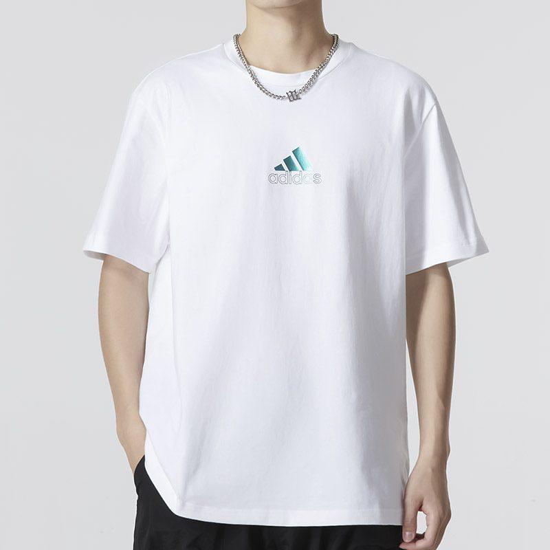adidas Футболки Мужские Белые С Круглым Вырезом Умеренный Прямой Крой HM2979