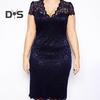 Summer Women See Through Lace Patchwork Mini Dress V Neck Short Sleeve Slim Fit Plus Size Party Dress Female Clothing