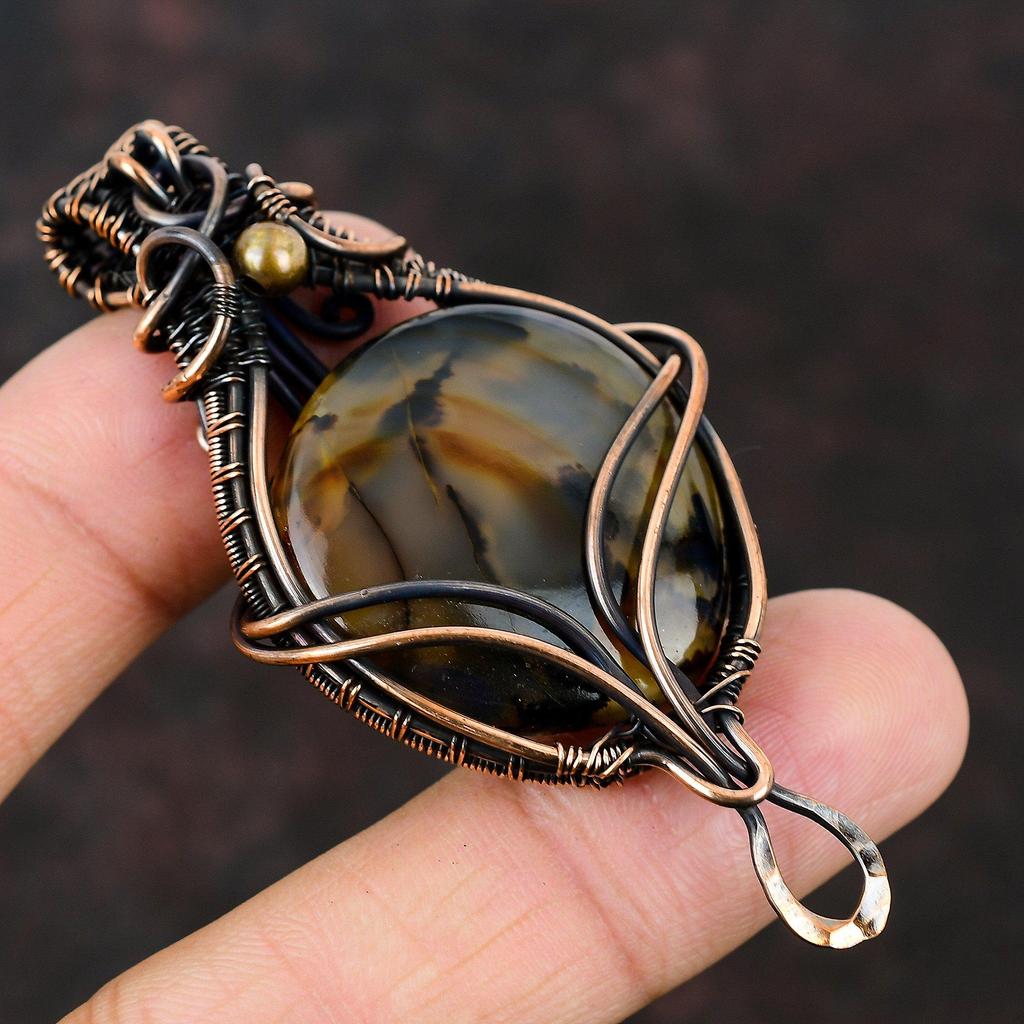 Подвеска из агата Монтана, подвеска из медной проволоки, ручная работа, ювелирное изделие из меди, подвеска из драгоценного камня для подарка, дизайнерская подвеска из агата Монтана