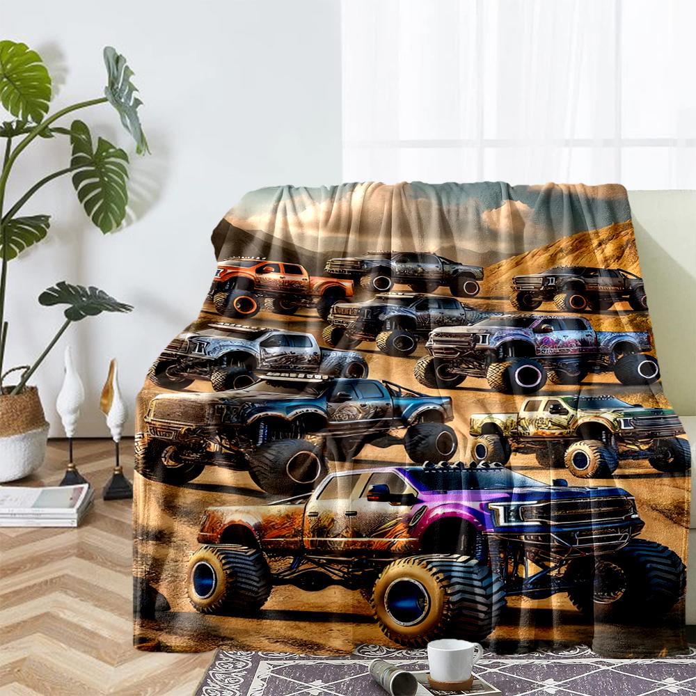 Truck Theme Printed Blanket - Perfect for Couch, Bed, Travel & Outdoor Use | Machine Washable, Cozy & Durable.