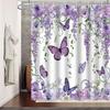 Floral Shower Curtain Spring Farmhouse Bathroom Curtain Waterproof Flowers Butterflies Leaves Bath Curtain with Hooks for Home Shower Bathtub
