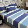 Комплект постельного белья из 3 предметов, простой, синий, в полоску, мягкий, приятный для кожи, утолщенный, 100% хлопок, эластичный, размер Queen Size