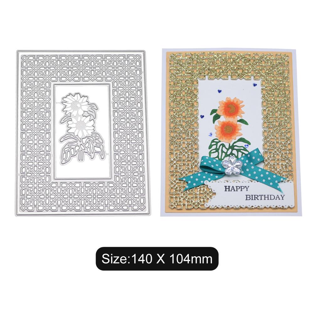 Прямоугольная рамка Подсолнух Металлический серебристый трафарет Тиснение Вырубные штампы для скрапбукинга Бумага Альбом Изготовление открыток