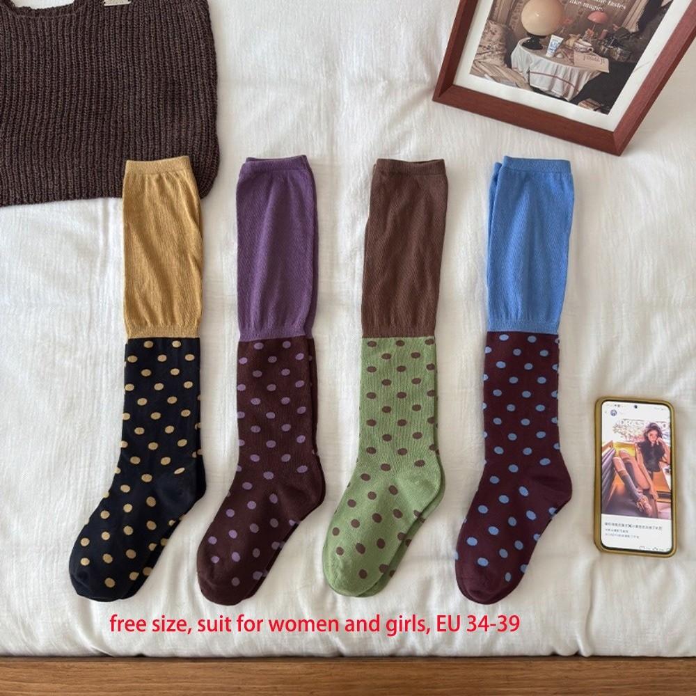 Polka Dot Pattern Mid Calf Socks Slim Fit Dress Socks Fashion Casual Socks For Gentle Girl