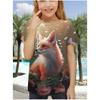 Children's and girls' clothing 3D printed fashionable cute animal round neck T-shirt Kawaii girls summer fashion short sleeved top girls' T-shirt