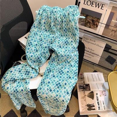 Мятые Прохладные Женские Летние Новые Эластичные Брюки с Высокой Посадкой, Принтованные, Модные, Свободные, Прямые