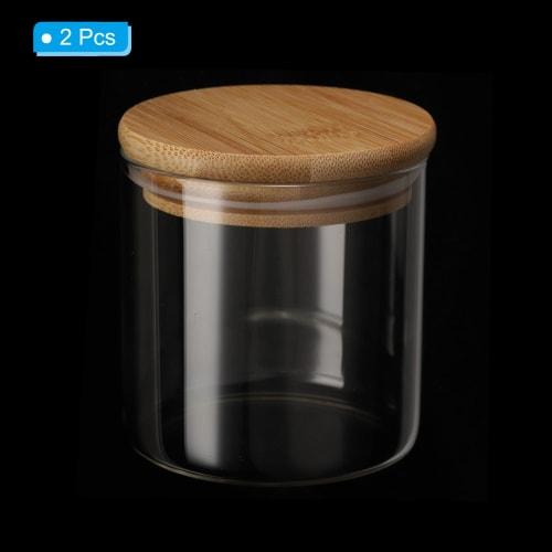 PATIKIL 17oz Glass Jars with Airtight Bamboo Lids, Set of 2, Clear Food Storage Jars for Nuts, Sugar, Coffee Beans, and Spices (12x8cm)