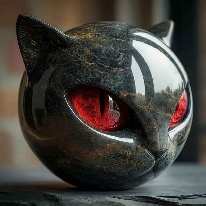 8 см Хэллоуин Мяукающий Шар Мини Котенок Каменный Орнамент Резьба Черного Кота Элегантное Украшение для Дома Подарок для Энтузиастов Кошек Мужчин Женщин