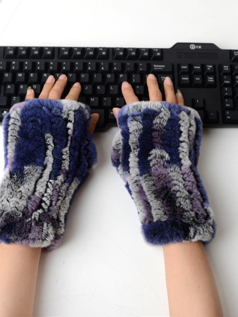 Новые женские вязаные варежки из 100% натурального меха кролика рекс, зимние теплые женские перчатки без пальцев из натурального меха, вязаные меховые варежки ручной работы