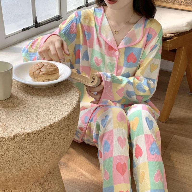 Весна и осень, новый женский пижамный домашний костюм для девочек, осенне-зимний хлопковый кардиган с облаками, милый домашний костюм с героями мультфильмов