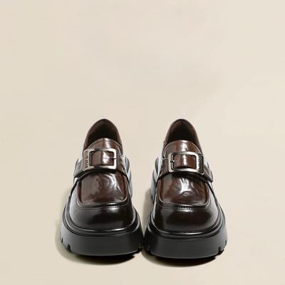 2025 осень новая накладка на ногу толстая подошва на высокой платформе толстый каблук лоферы женские кожаные в британском стиле универсальные удобные одинарные туфли женские