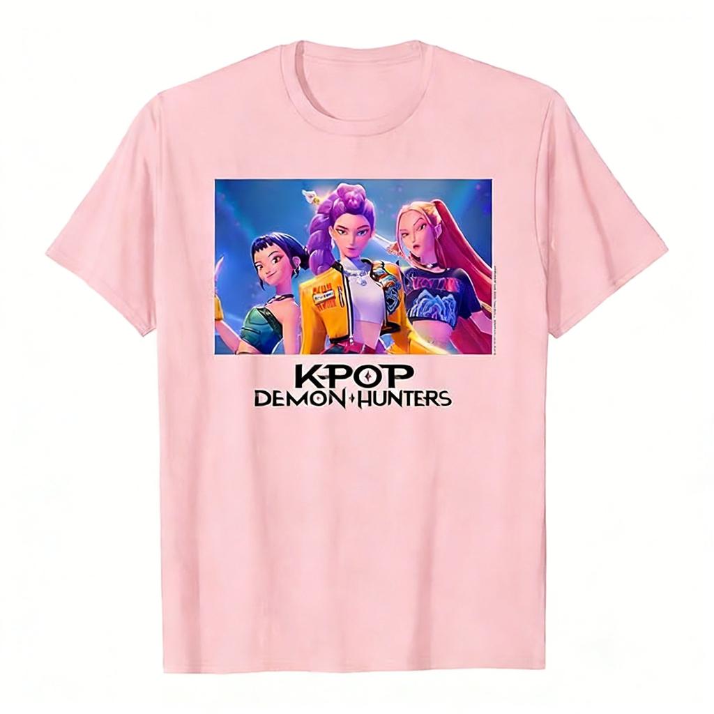 Kpop Охотники на демонов Аниме Графическая футболка Женская Мужская Футболка с коротким рукавом 2026 Лето Уличная одежда Принт с корейской женской группой Модные Топы