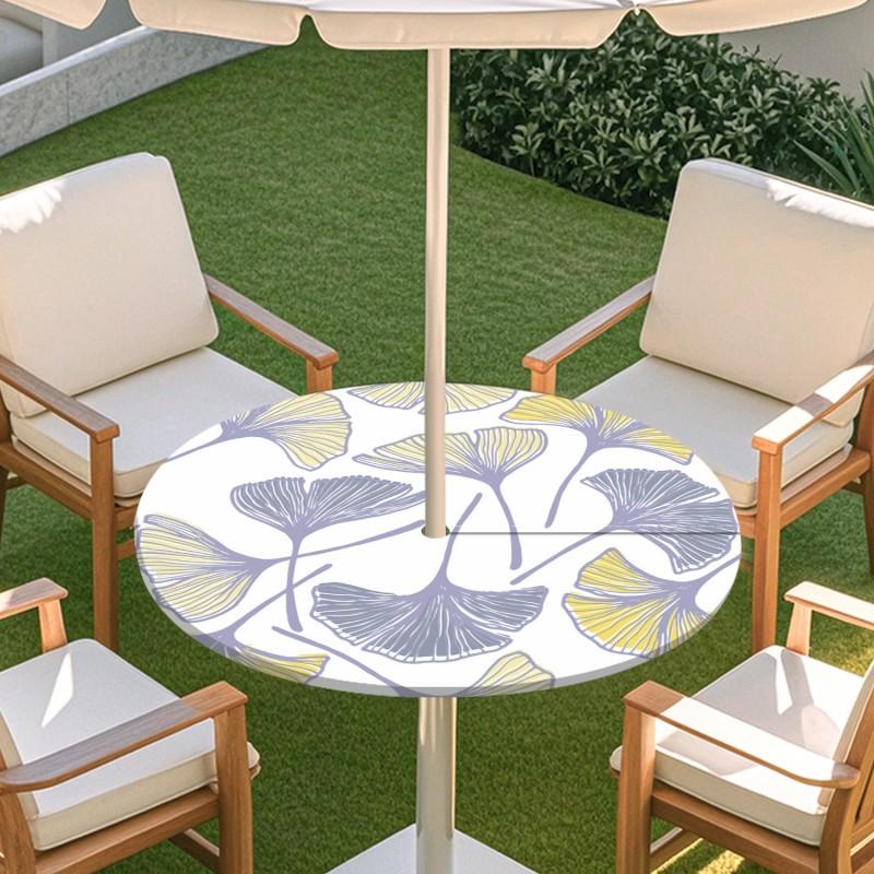 Outdoor Round Table Cover With Floral Print Oil Painting Style Waterproof Elastic Edge Patio Garden