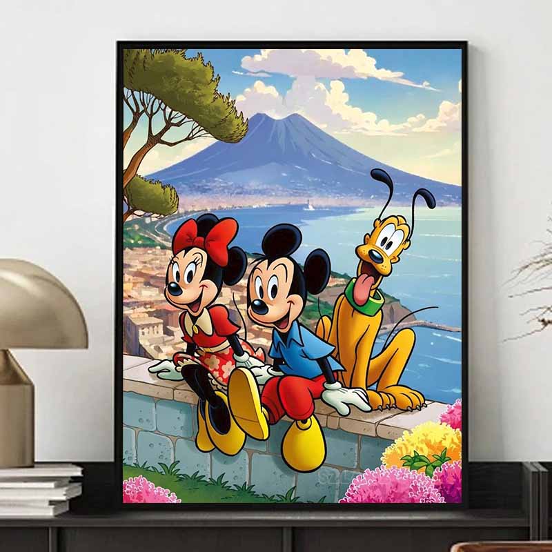 Disney Алмазная мозаика Микки Минни и Плуто Иллюстрация путешествия в Неаполь Настенное украшение Полная выкладка алмазами Вышивка крестом Сделай сам Подарок, Украшение для дома