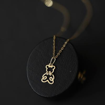 S925 стерлингового серебра 14k позолоченное ожерелье полая милая подвеска в виде медведя с бантом ключичная цепочка для женщин ювелирные изделия подарок