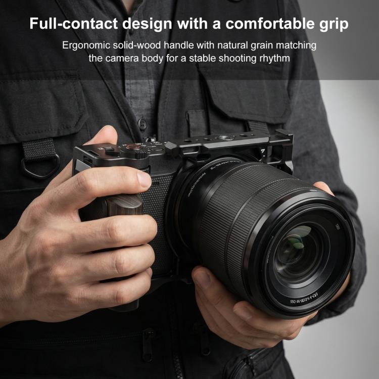 For Nikon ZR PULUZ Wood Handle Metal Camera Cage Expansion Frame (Black)