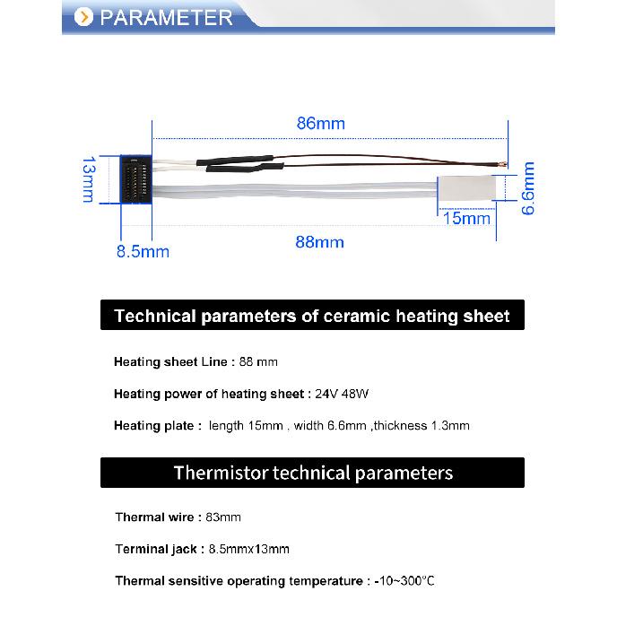 Heating Tube For Bambu Lab A1 A1mini P1P P1S X1 X1C Thermistor + Ceramic Cartridge Heater For Bamboo Hotend 3D Printer Parts Fuel Injectors 6