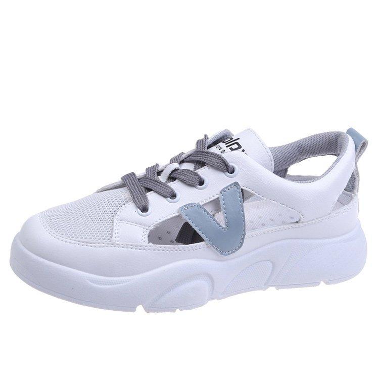 Корейская версия модных дышащих маленьких белых туфель для женщин 2024 года, летние новые круглые дышащие полые спортивные туфли с круглым носком, повседневные сандалии для женщин