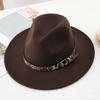 Autumn and winter new woolen top hat for men and women, jazz hat, retro black woolen jazz hat, flat-brimmed big eaves hat.