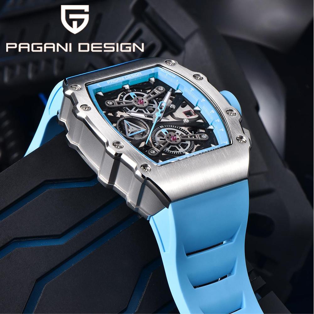 PAGANI DESING Men's Quartz Watches Skeleton Dial 100M Waterproof Sport Rectangle Sapphire glass Watch for Men