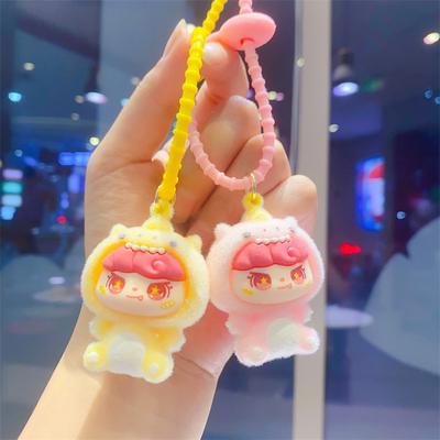 Креативный флокированный сидящий девочка приливной игры милая кукла DIY брелок кулон для школьной сумки кулон-брелок