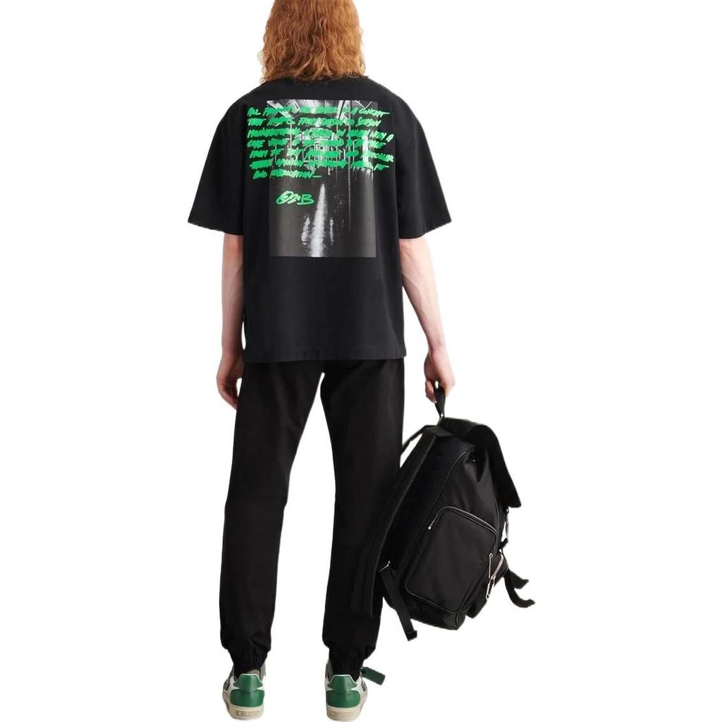 OFF WHITE Мужские футболки Черные с круглым вырезом Умеренный прямой крой OMAA120F22JER0071070