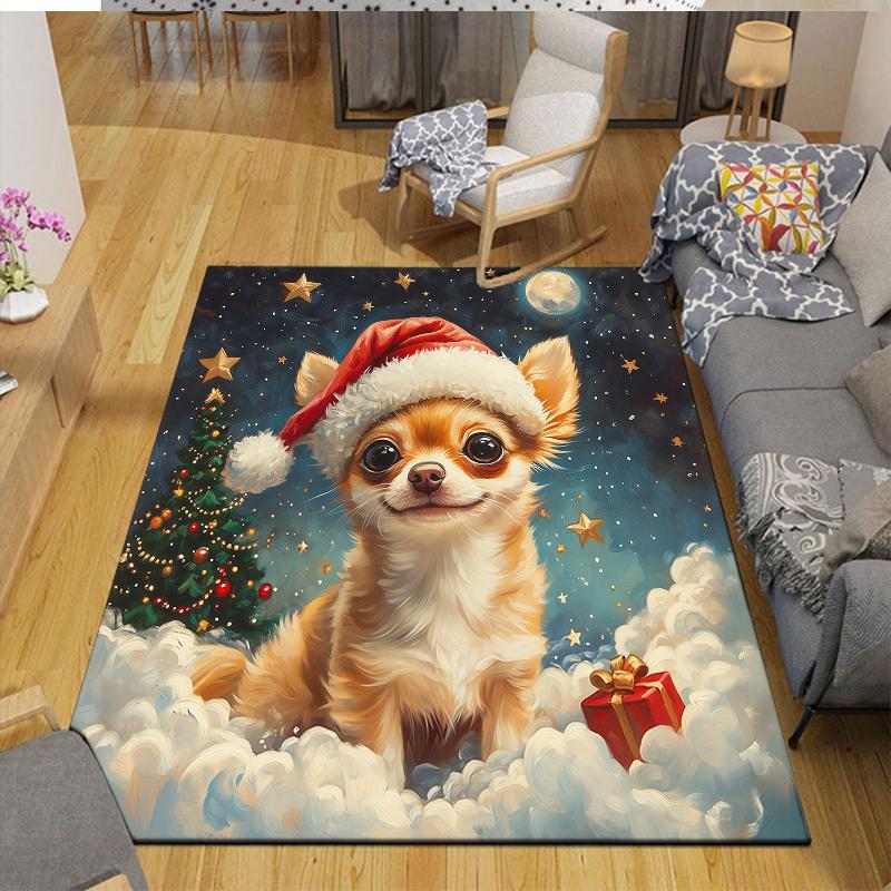 Christmas dog Home Sofa Decoration for Living Room & Bedroom, Non‑Slip Play Flannel Floor Mat for Game Room