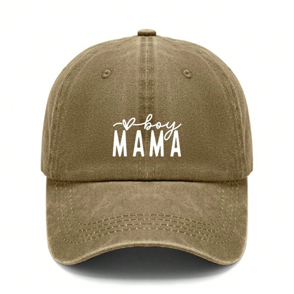 [Mom Baseball Cap] Letter "boy MAMA" Print Dark Gray Adjustable Washed Look Curved Brim Casual Daily Wear Baseball Hat - Dad Hat For Mother's Day Gift