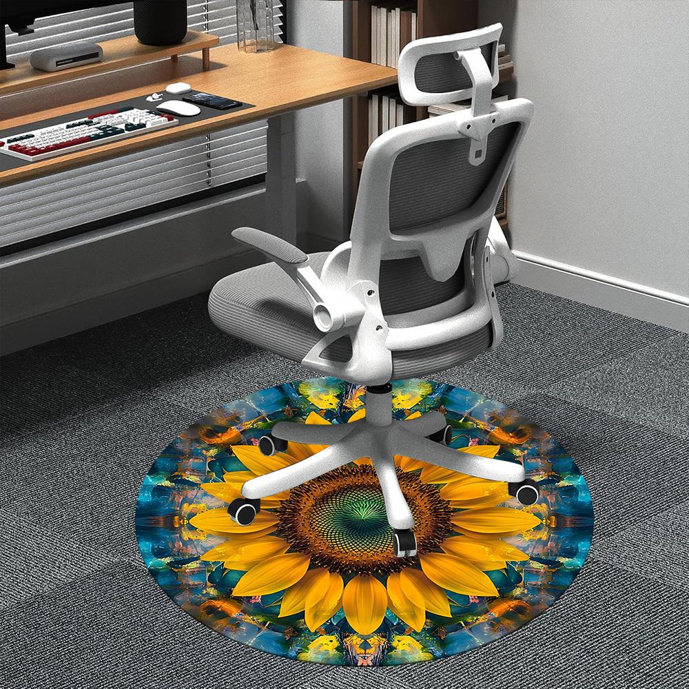 1pc Sunflower Kaleidoscope Office Round Area Rug, Indoor Mat Suitable ForOffice, Under Office Chairs Bedroom Living Room Home Decor, Room Deco D112