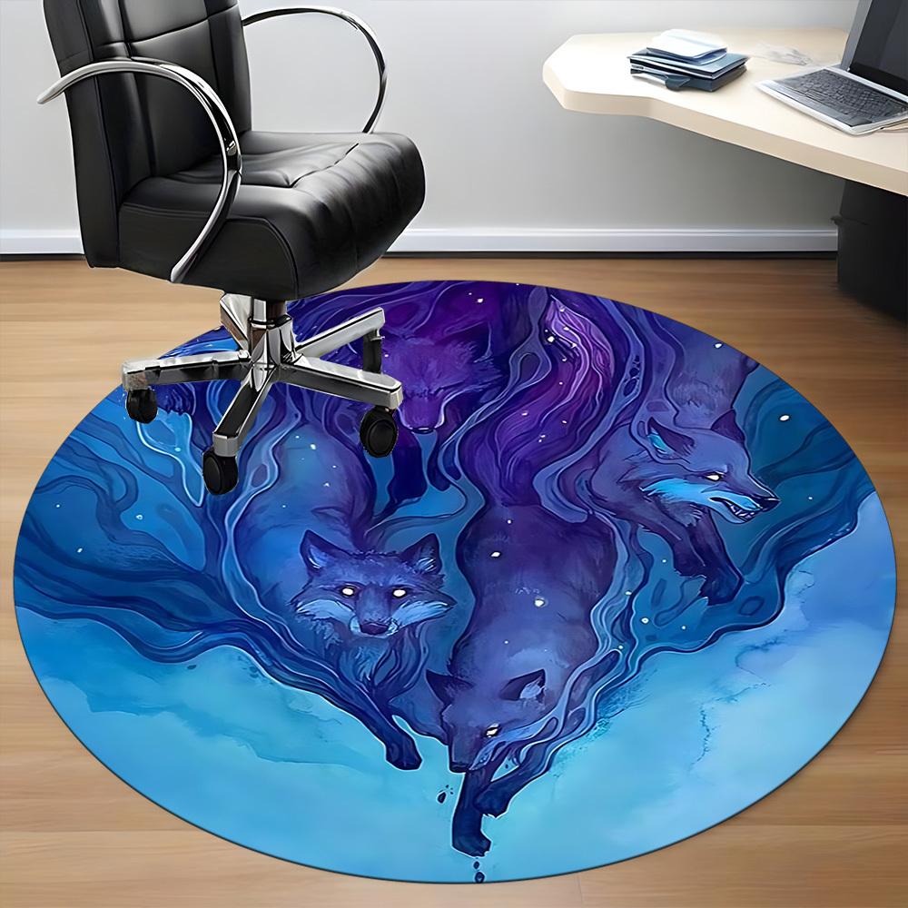 1PC Wolf Pack Office Round Area Rug, Mat Suitable For Office, Under Office Chairs Bedroom Living Room Home Decor, Room Deco