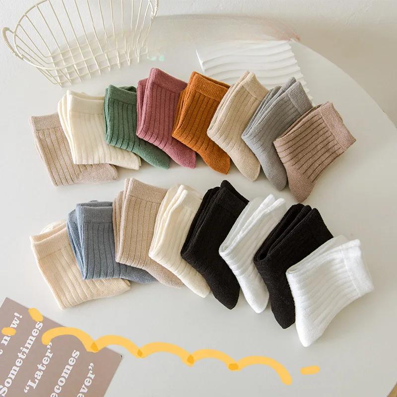 4 пары/высококачественные осенне-зимние новые детские носки однотонные Morandi Color Drawer Stripe детские носки