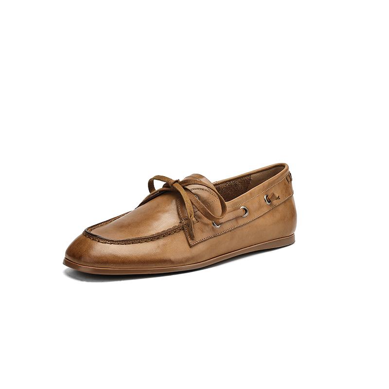 Модная женская обувь из коровьей кожи с круглым носком, повседневные лоферы, женская обувь без каблука, новинка 2025, весенне-осенние мюли, простая женская обувь