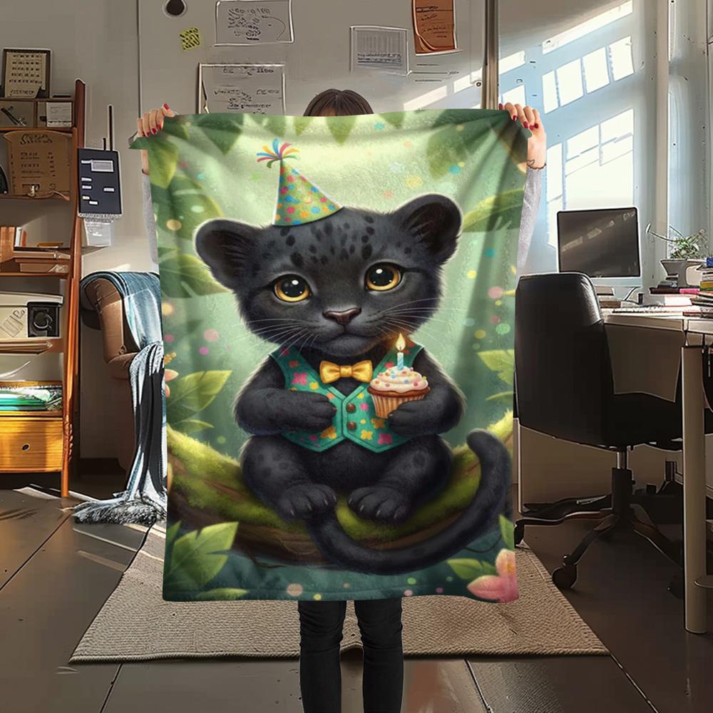 1PC Cute-style animals Print FlAannel Blanket, High quality Comfortable for All Seasons, Home Decor, Warmth and Comfort