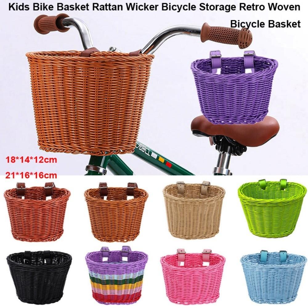 10 Colors Kids Bike Basket Rattan Wicker Retro Woven Bicycle Basket Bicycle Accessories