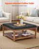 Large Square Ottoman Coffee Table, 34.5 Inch Tufted Coffee Table with Solid Wood Shelf Storage, Linen Solid Upholstered Footrest Ottoman for Bedroom