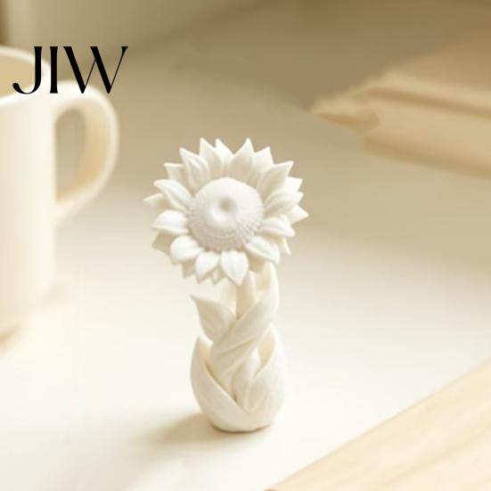 Delicate Sunflower Figurine 3D Printed Ornament, Nordic Style Matte White Flower Desk Decor, Modern Log Ornament Aesthetic Table Shelf Decoration,