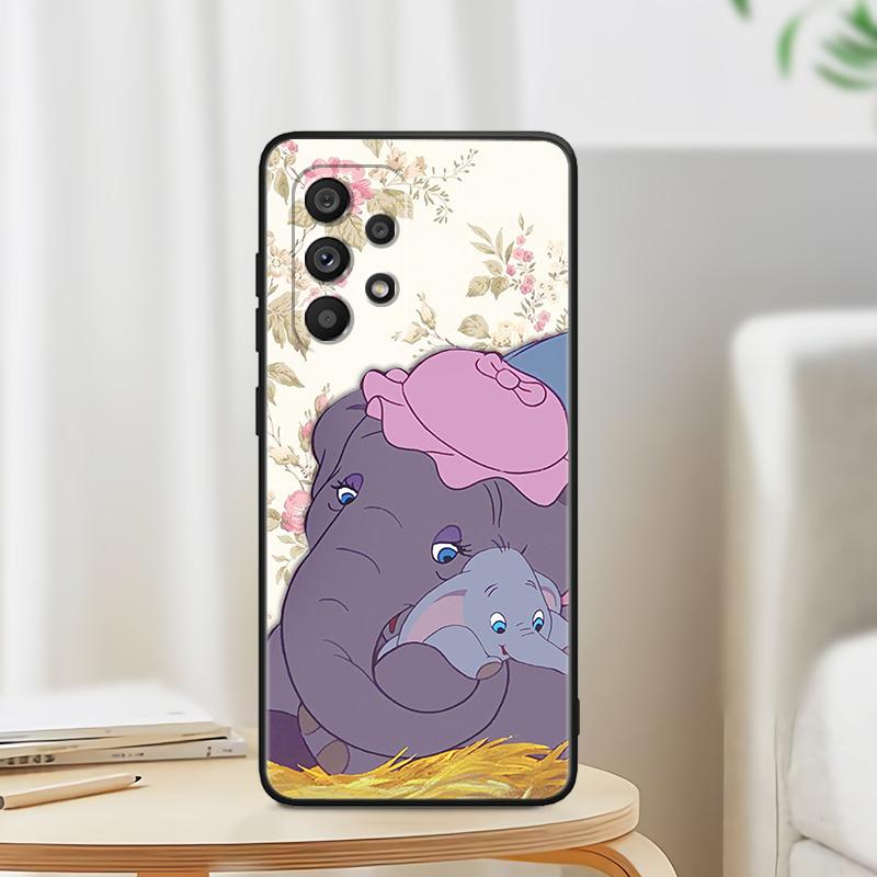 Cute Dumbo Cartoon For Samsung A53 A52 A33 A32 A51 A71 A21S A13 A73 A50 A22 A23 A03 A72 A54 A12 5G Black TPU Phone Case