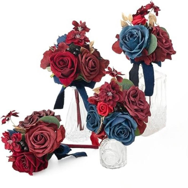 4 букета готовых маленьких цветочных свадебных цветов из пыльной розы, мини-букеты для подружек невесты, центральные украшения для свадебного стола и подружек невесты