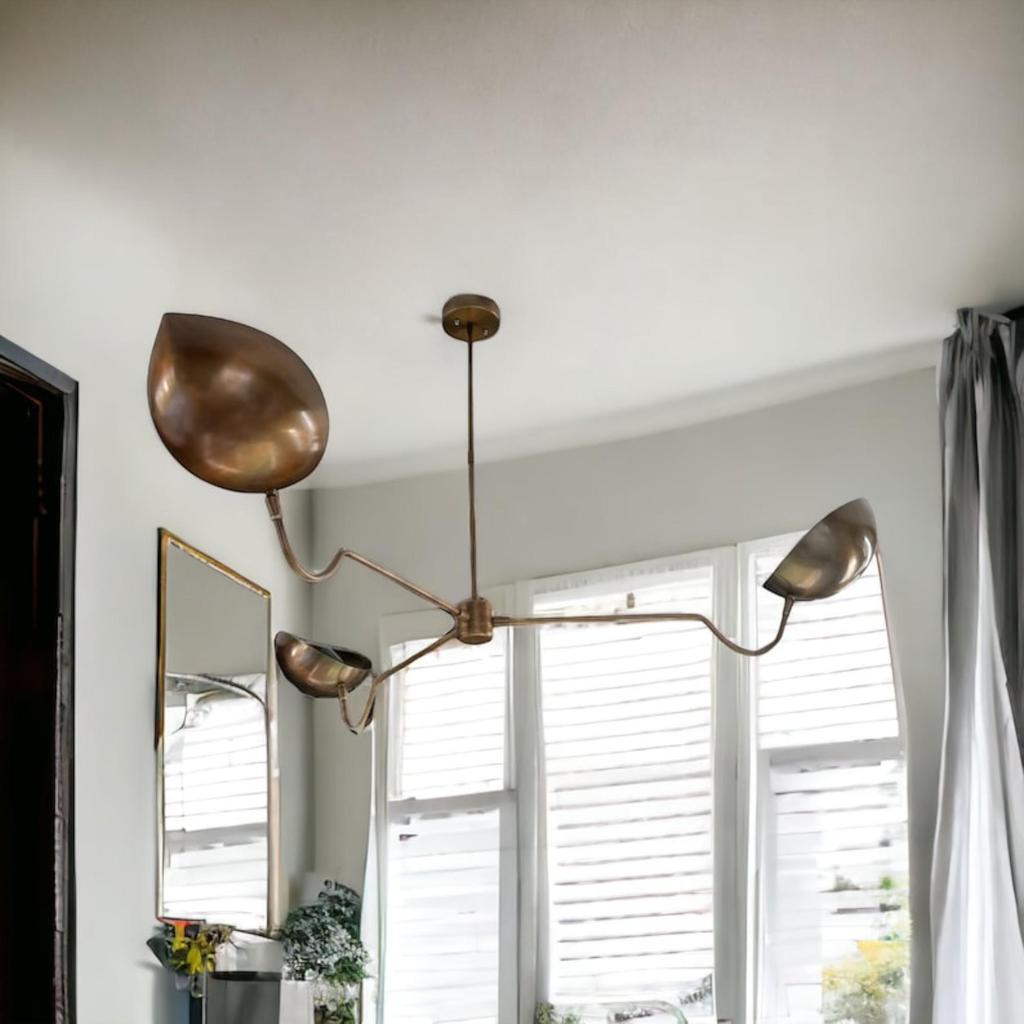 3-Arms Starburst Light Fixture | Mid-Century Modern Brass Orb Sputnik Chandelier | Italian Handmade Ceiling Light Fixture Stylish Home Decor