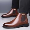 Новые ботинки челси для мужчин, черная подошва, ПУ, до щиколотки, деловые, с круглым носком, слипоны, мужские ботинки, размер 38-48, мужская обувь, повседневные слипоны, мужские ботинки